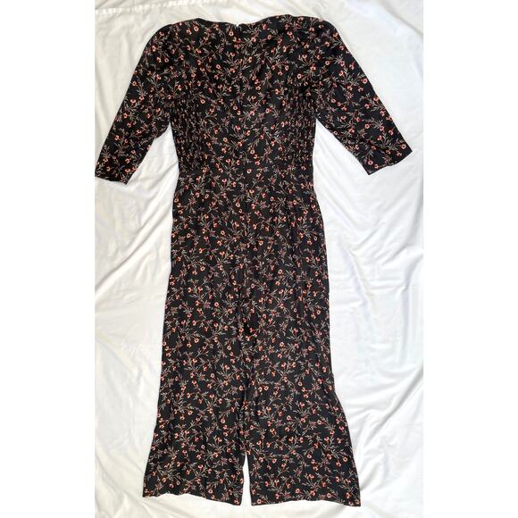 Rebecca Taylor Lia Black Red Orange Floral Stretch-Silk Jumpsuit, 6, Small - Picture 5 of 8